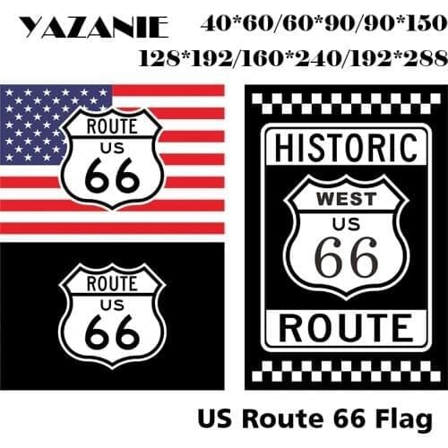 YAZANIE United States US Historic West Us Route 66 Flag Route 66 Motorcycle Biker Rider Retro USA Flag Banner Brass Metal