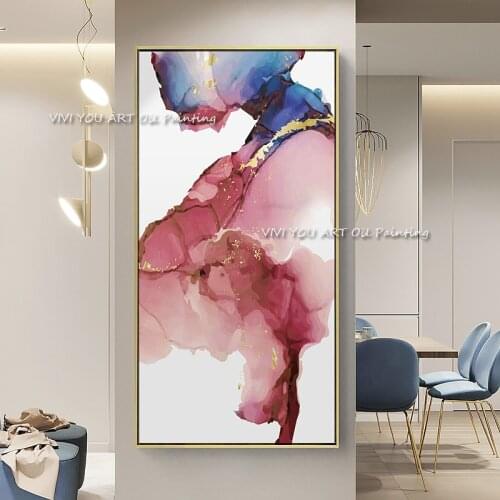 Handmad Painting Abstract Oil Painting Pink Grey Handmade Wall Art Canvas Painting Creative Line Pictures for Living Room Decor