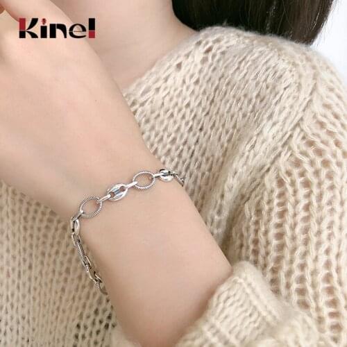 Kinel Authentic 925 Sterling Silver Thick Chain Bracelet for Women Creative Vintage Handmade Hasp Korea Jewelry Birthday Gift