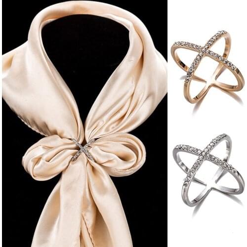 Multifunctional Scarf Buckle Ring Alloy Crystal Women High-grade Cross Hollow Scarves Buckle Fashion Scarf Ring Holder Clip