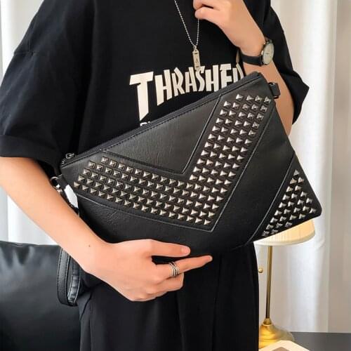Men Handbag 2021 NEW Retro Rivets Clutch Envelope Bag Beard Purse Luxury leather handbag for men Free Shipping