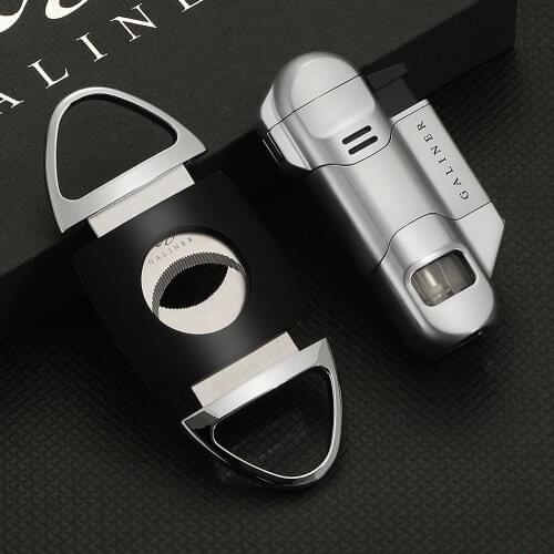 COHIBA Lighter Cigar Cutter Set Butane Gas Torch Cigar Lighter Jet Turbo Lighters Metal Stainless Steel Cigar Cutter Sharp