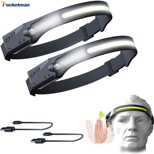 60000LM Motion Sensor Headlamp COB LED Head Lamp with Built-in Battery USB Rechargeable Head Torch Lanterna COB Work Light