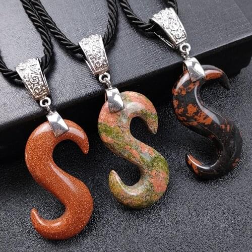 New Arrival S-shaped Serpentine Pendant Asclepius Necklace Natural Stone Pendant Reiki Healing Necklace Meditation Pendulum