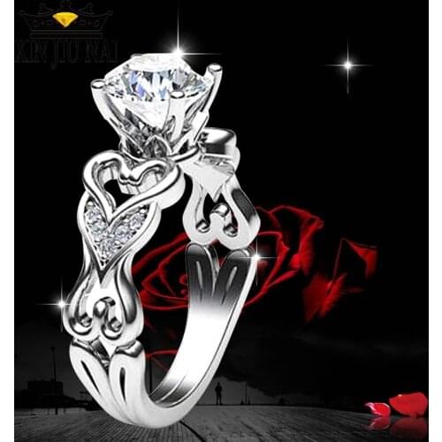 New Flower CZ Stone Wedding Rings for Women Jewelry Crystal Love heart Silver color Rings for women Gift Dropshipping