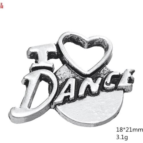Ancient Silver I LOVE Dance Heart Pendant Necklace Charms Jewelry Accessories For DIY Handmade Keychains,Bracelets Making