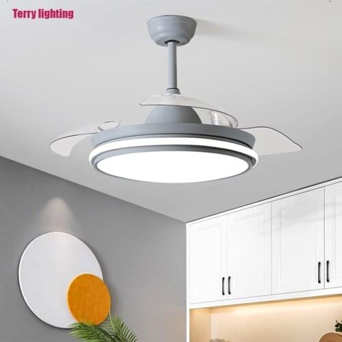 Nordic modern led ceiling fan invisible lamp simple reversible mute with remote control living room with light dining room