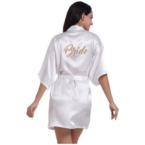 RB91 2017 Fashion Silk Bride of Mother Robe with Gold Letter Sexy Women Short Satin Wedding Kimono Sleepwear Get Ready Robes