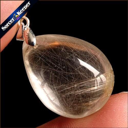 Rare Natural Quartz Gold Rutilated Garden Quartz Crystal Love Necklace Pendant natural minerals Fish Tank Beads PS298