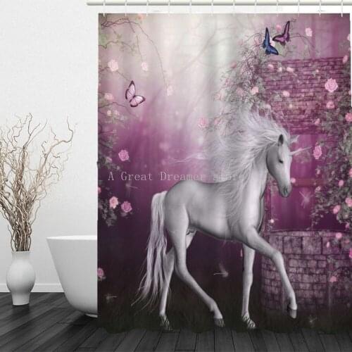 Romantic Purple Unicorn Shower Curtains Waterproof Shower Curtain Bathroom Polyester Custom 3D Girls Boys Cartoon
