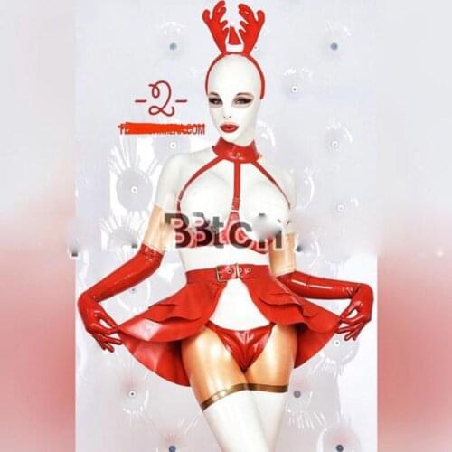 Christmas party sexy red costume Patent leather bodysuit stage dance dress