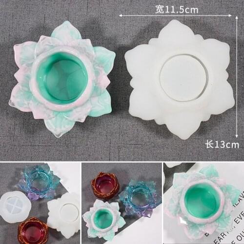 Silicone Mold 3D Lotus Candle Holder Epoxy Resin Flower Candles Holders Mold Craft DIY Pendulum Storage Box Crystal Making Tool