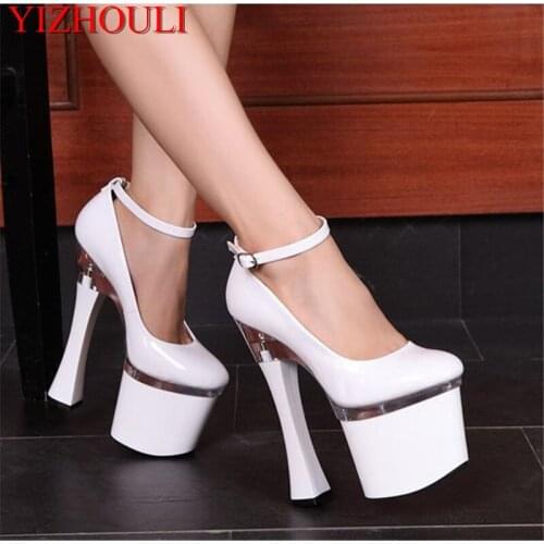 Wine Glass With Single Shoes Super-Elevation 18cm Womens High-Heeled Shoes Platform Shoes 7 Inch Ankle-Strap High-Heeled Shoes