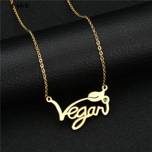 UAGE Vegan Jewelry Vegetarian Symbol Silver Color Plated Letters Vegan Necklace Vegan Lifestyle Gift Jewelry for women