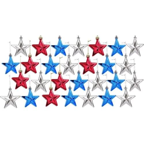 4Th of July Decorations, Independence Day Christmas Memorial Decorations Patriotic Star Hanging Ornaments 36 Pieces