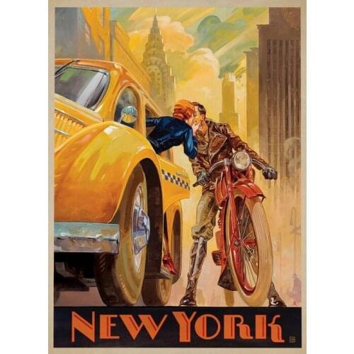 New York City NYC Vintage Taxi Art print Silk poster Home Wall Decor