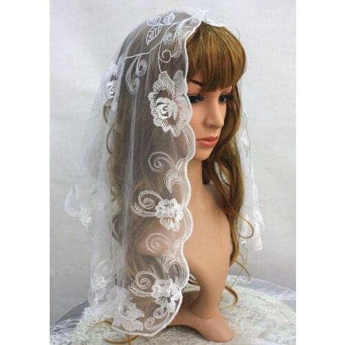 Embroidery Simple Wedding Lace Veil Catholic Veil