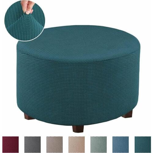 Jacquard Ottoman Stool Cover Elastic Round Footstool Sofa Slipcover Footrest Chair Covers for Recliner Sofa Cover Washable