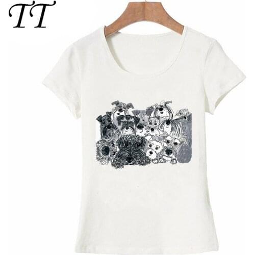 Pencil sketch Schnauzer Art T-Shirt Summer Women T-shirt Funny Dog Abstract Print Casual Female Tops maiden Tee
