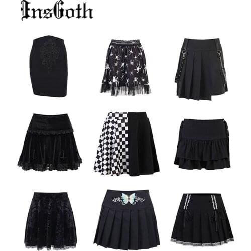 InsGoth Y2K Mall Gothic Aesthetic Black Skirt Harajuku Sexy High Waist Lace Ruffles Mini Skirts Streetwear E Girl Summer Clothes
