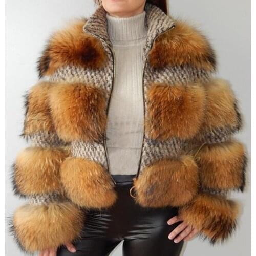 2021 Hot Sale Fur Jacket Women Real Raccoon Fur Coat Winter Fashion Stitching Warm Casual Overcoat