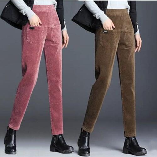 Woman Plush Thick Casual Pants Ladies Corduroy Warm Pants 2021 Autumn and Winter New Female High Waist Harem Pants Trousers Q245