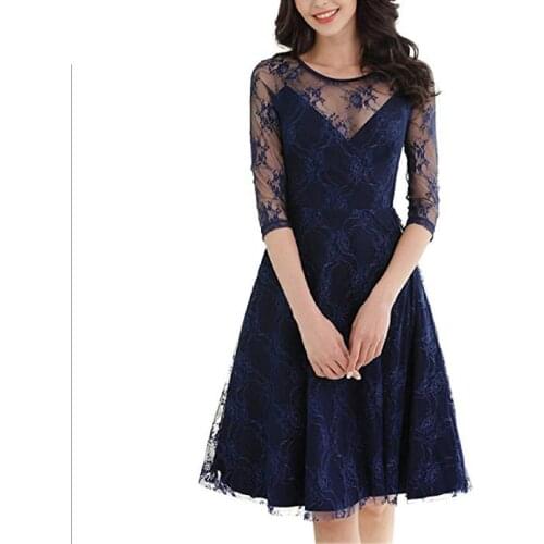 Ladies Sexy Lace Half-sleeved Dress 2021 Summer Robe Femme Casual V-neck Stitching Elegant High Waist Temperament Slim Dresses