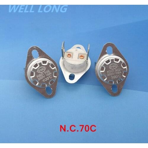 10 pcs/lot) KSD302 NC Thermostat, Temperature Switch, Normally Close,NC 70 Celsius,16A 250V