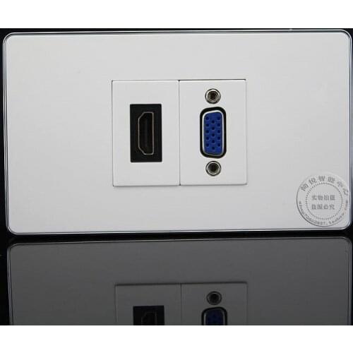 120MM Wall Socket Plate 2 Ports One VGA Outlet & One HDMI Socket Panel Faceplate