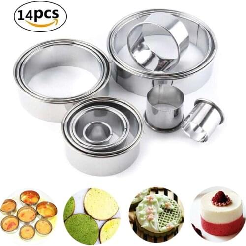 14Pcs Stainless Steel Mousse Ring Cake Molds Cookie Cutter Set Round Cutters Ring Kitchen DIY Pastry Baking Molds Dessert Cake