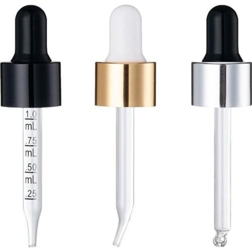 18/410 20/410 Matte gold silver black shiny aluminum glass dropper cap 5ml 10ml 15ml 20ml 50ml 100ml for essential oil bottles