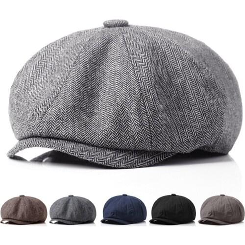 2020 E Brand Wool Newsboy Cap Mens Gray Herringbone Flat-Top Cap Womens Coffee British Gatsby Hat Autumn and Winter Wool Hat