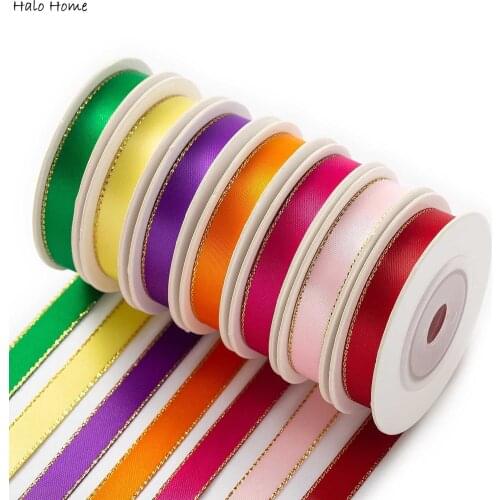 5Yards/Roll Red Green Purple Series Gold Edge Ribbon Festival Party Gift Package Craft Wedding Hair Bow Clip Cloth Home Decor