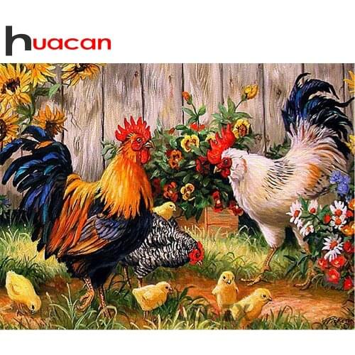 Huacan 5d Diamond Painting Rooster Animals Full Square Diamond Mosaic Beads Embroidery Chicken Wall Art Decor Gift