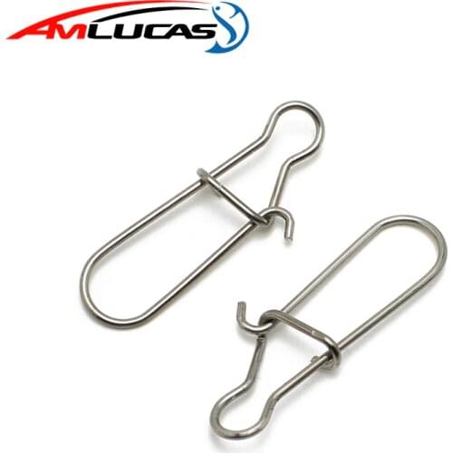 Amlucas 50pcs/lot Stainless Steel Snap Fishing Barrel Swivel Safety Snaps Hooks Fishhook Size 0-8 Fishing Tackle Accessory WE289