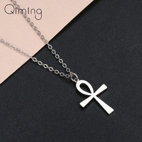 Amulet Pendant Egyptian Ankh Crucifix Necklaces Pendants Stainless Steel Symbol Of Life Cross Necklaces Jewelry Gifts Chains