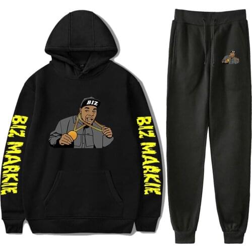 Biz Markie Print Suit Hooded Ankle Banded Pant Two Piece Set Street clothes hoodies+pants