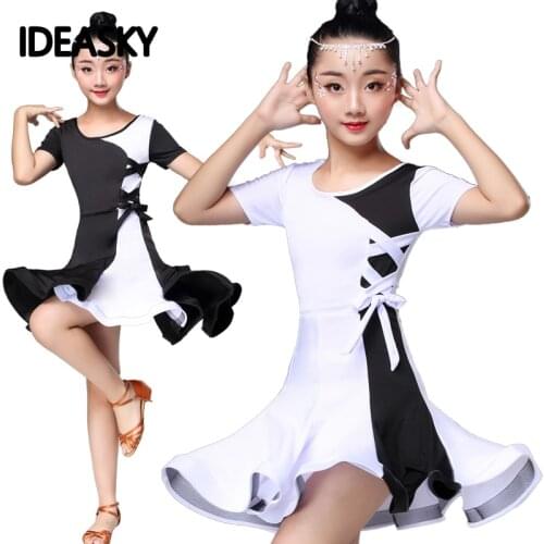 White Black Latin Dance Competition Dresses For Girls Kids Costume Skirt Ballroom Salsa Tango children Dancewear cha cha