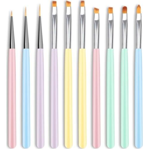 CHNRMJL 10Pcs/set Macaron Acrylic Nail Art Brush UV Gel Painting Painting Drawing Crystal Pen Nails Brushes Manicure Kit Tools