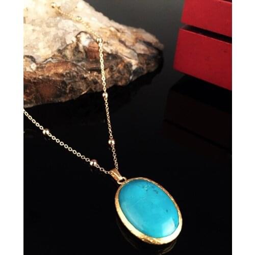 Dr Stone Natural Stone Women 'S Turquoise Stone Gold Plated Necklace XKRB33 372868380