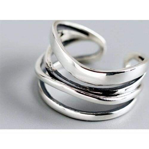 Korean Elegant Adjustable Size Geometric Multilayer 925 Silver Finger Couple Ring For Women Fine Jewelry jz462