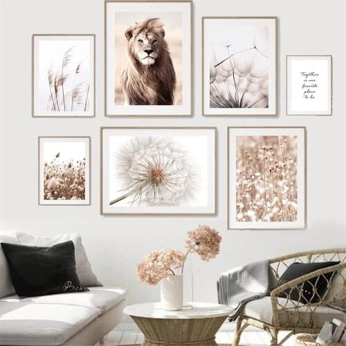 Bunny Tail Grass Reed Plant Art Poster Prints Dandelion Canvas Painting Lion Wall Art Print Nordic Decorative Picture Home Decor