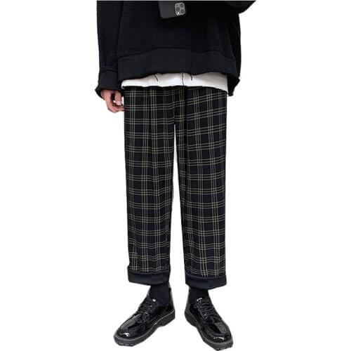 Mens Japanese and Korean retro corduroy pants casual plaid loose hip hop plus size M-5XL