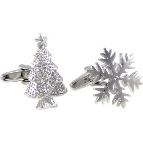Mens Christmas Tree and Snowflake Cuff Links Holiday Theme Cuff Links Wedding Cuff Links