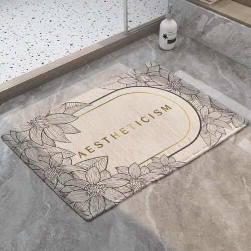 Nordic Fluffy Bathroom Mat Plants Carpet Bath Tub Side Anti Slip Entrance Area Rug Floor Pad Doormat Home Aesthetic Decor