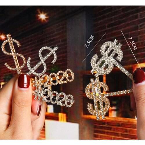 New 200pcs/lot Dollar Hairpins Crystal Shiny Rhinestones Word Letters Hair Clips Women Styling Tool Hairgrip Diamond Hair