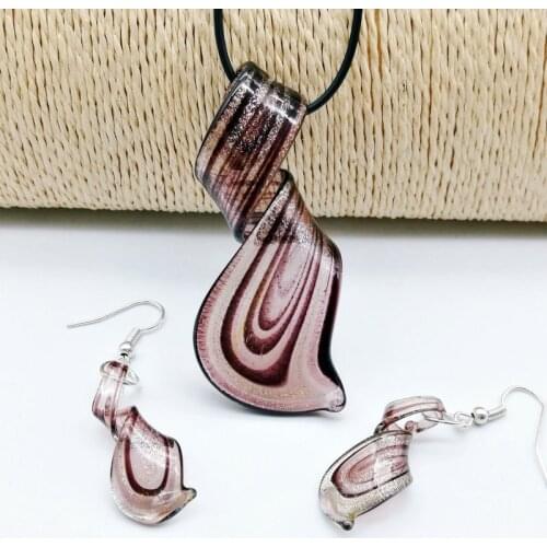 6 Sets purple Lampwork Glass Murano Pendant Necklace Earrings FASHION