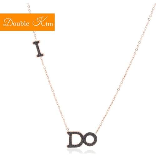 I Do Zircon Pendant Necklace Titanium Stainless Steel Inlaid Black Zircon Rose Gold Chain Necklace Trendy Women Jewelry Gift