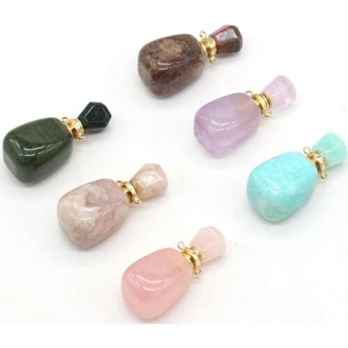Natural Perfume Bottle Stone Pendant Necklace Essential Oil Diffuser Crystal Agate Stone Charms for Jewelry Making