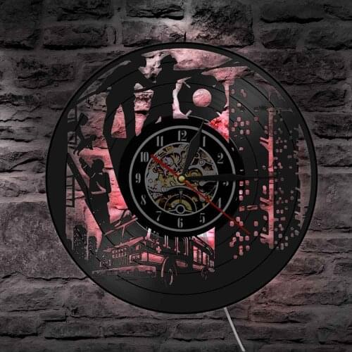 Firefighters Vinyl Record Clock Fireman Vinyl Record Wall Clock with LED Light Fire Station Fire Department Wall Art Home Decor